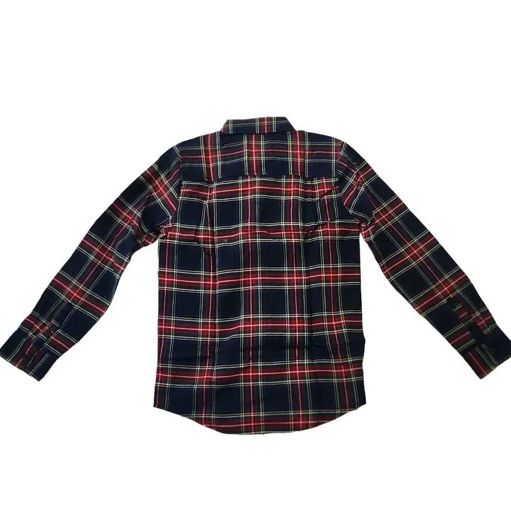 The Children's Place Boys Size 10/12 Red Blue Plain Long Sleeve Button Down Shir